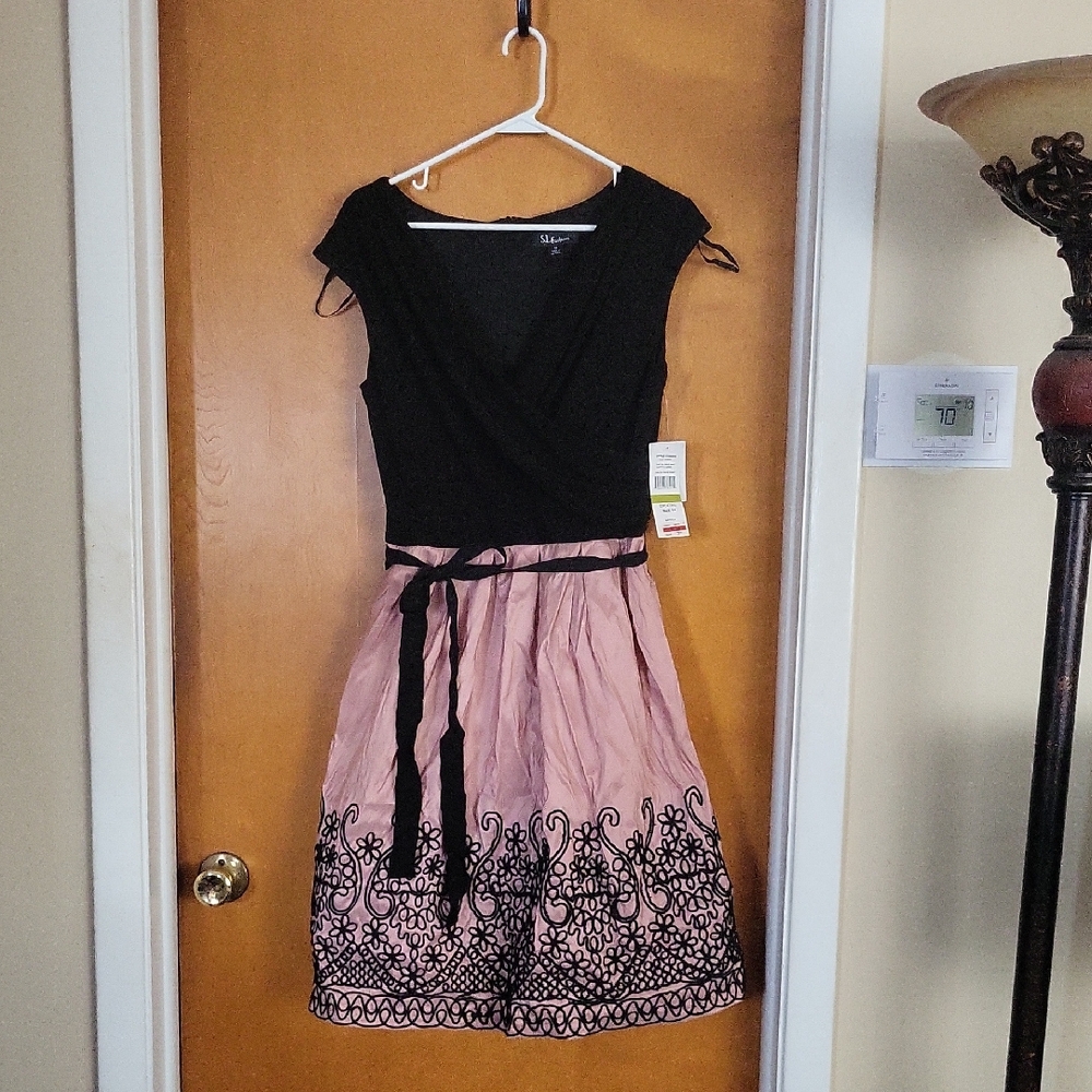 Black and Dusty Peach Embroidered Dress